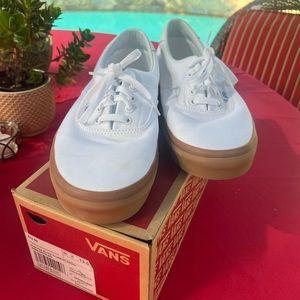 White canvas lace up Vans